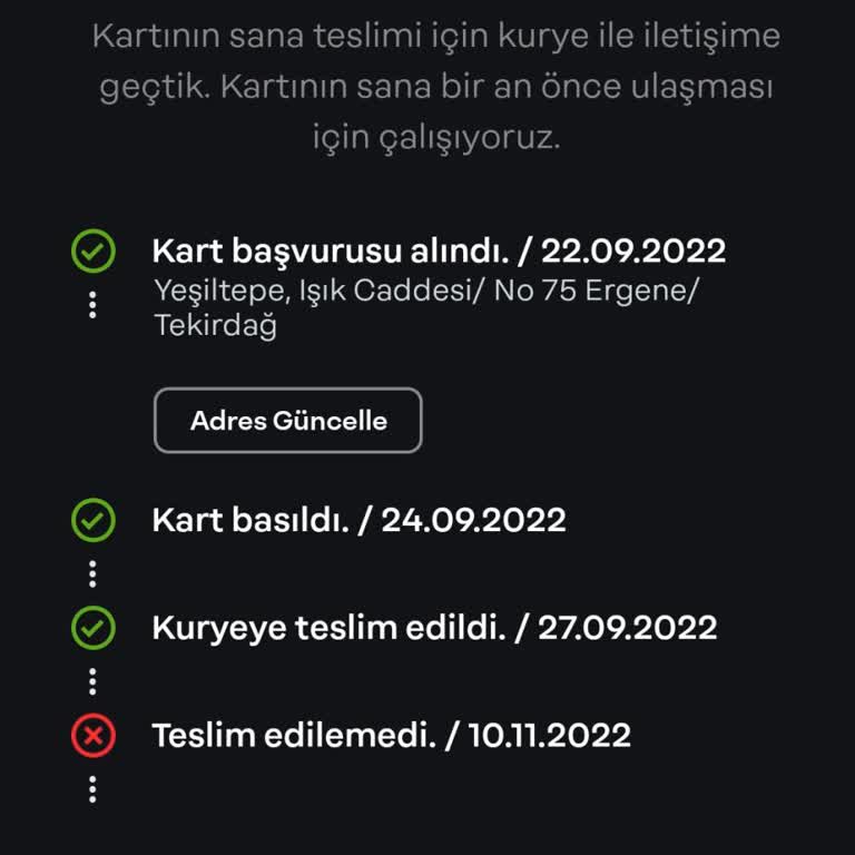 Papara Card Teslim Edilemedi!