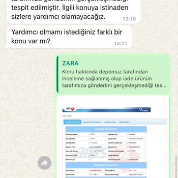 Zara İade Kargomun Depoya Ulaşmadığını Söylüyor