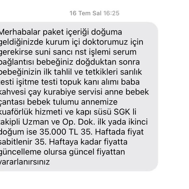 Doruk Nilüfer Hastanesi Hastane Doğum Paketi Sorunu