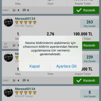 Nesine Bildirim Ayarları Sorunu