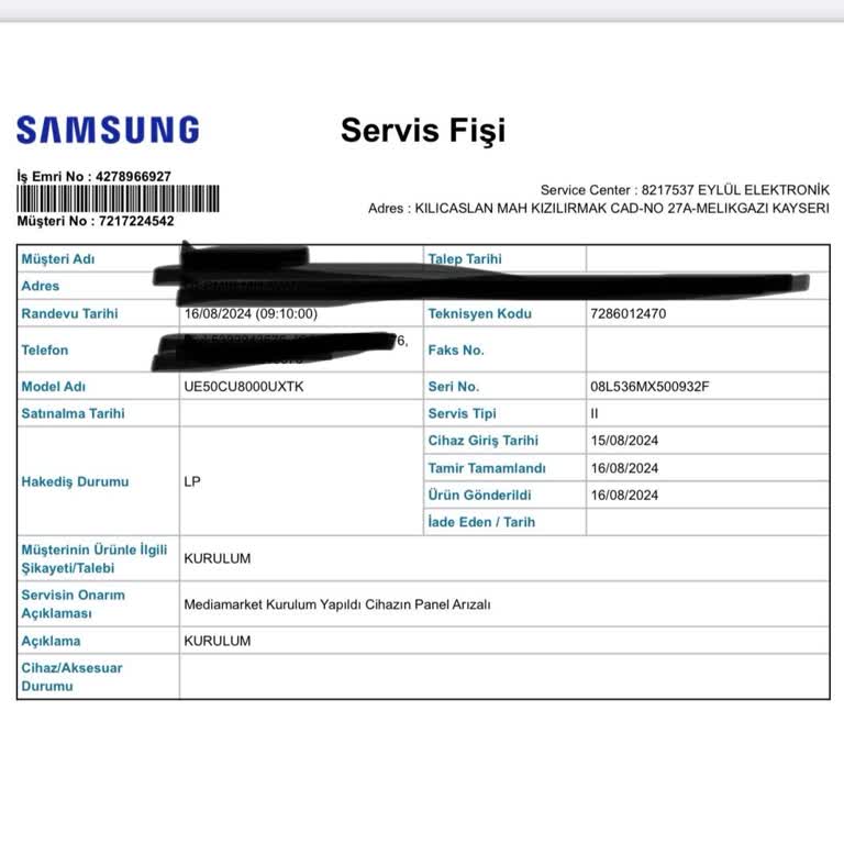 Samsung Sıfır TV Arızalı Çıktı