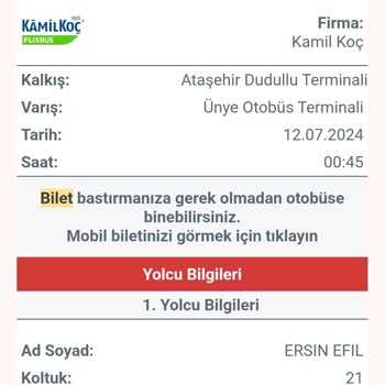Kamil Koç Otobüs Biletimin İptalinden Benim Niye Haberim Yok.