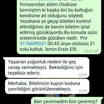 Kamil Koç Otobüs Biletimin İptalinden Benim Niye Haberim Yok.
