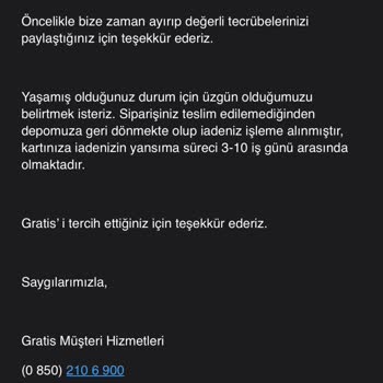 Gratis Ürün Teslim Etmiyor İadede Etmiyor