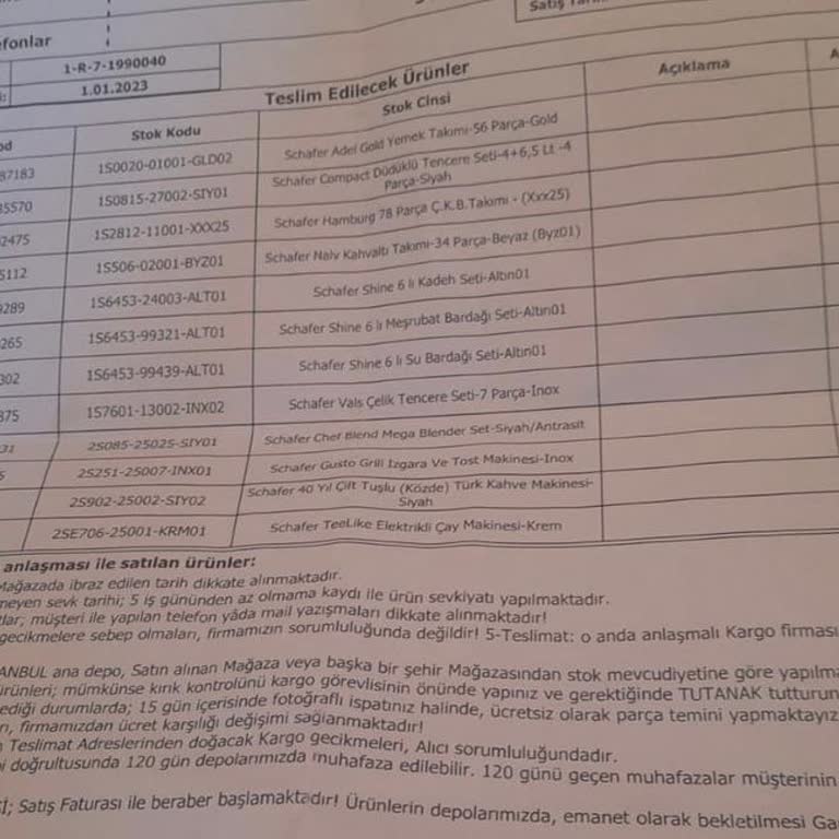 Schafer Eksik Ürün Gönderimi