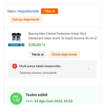 Hepsiburada Eksik Gönderim Ve Yanlış Bilgilendirme