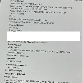 Arçelik Servisinden Fatura ve İşçilik Usulsüzlüğü
