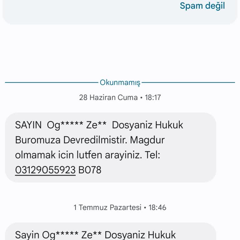 T.SUNBUL HUKUK (SMS) Sahte Hukuk Bürosundan Gelen Tehdit Mesajları
