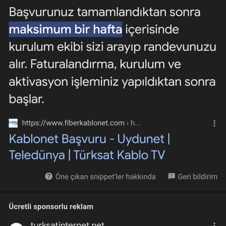 Kablo Net TÜRKSAT Uydu İnternet Geciken Kurulum Süresi Ve Hizmet Eksikliği