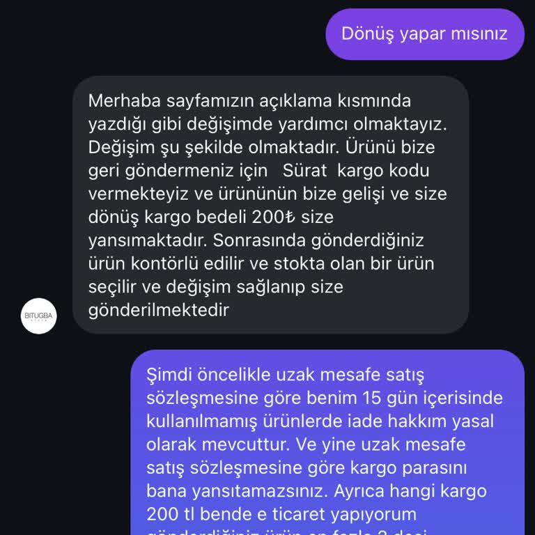 Bitugba Store Ürün İadesi Reddi