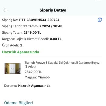 Tiamob Mobilya Ürünü Kargolamıyor