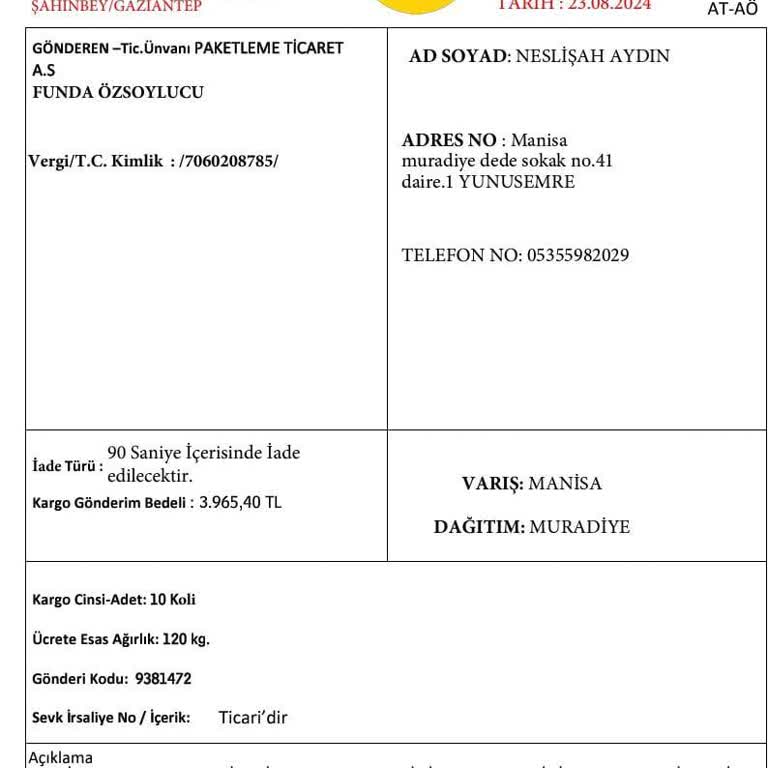 Evde Paketleme Türkiye Paketleme Ticaret İşlem Şikayeti