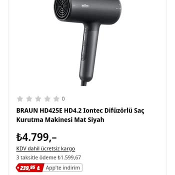 Braun-tr.com Braun HD425E HD4.2 İconic Saç Kurutma Makinesi Kullanımı Zor