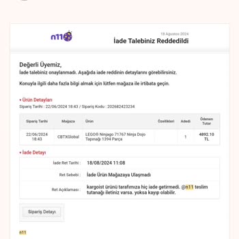 N11.com Ürünü İade Verdim Geri Bana Geldi