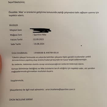 Sportinn Ürünüm İncelemeden Red Geldi, Kusur Tespit Edilemediği İçin.