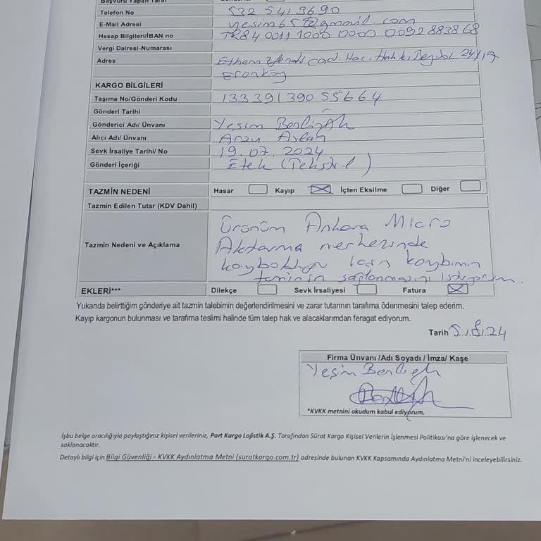 Sürat Kargo'da Ürün Kayboldu.