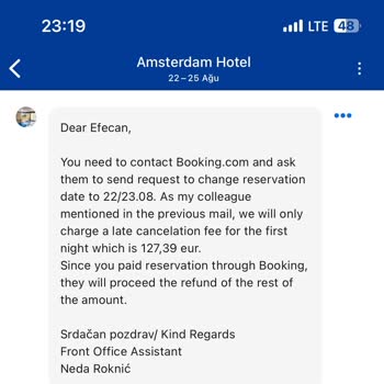 Booking Ücret İadesi Yapmıyor