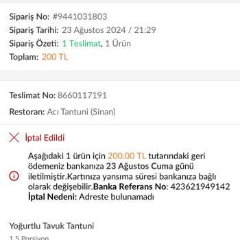 Trendyol Yemek Para İadesi Yapmadı