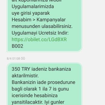 Obilet Ve İnan Turizmle Para İade