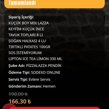 PizzaLazza Ücret İadesi Hakkında. (eksik Sipariş)
