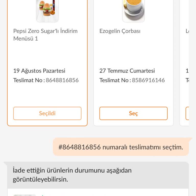 Trendyol GO Saloon Burger İade Süreci