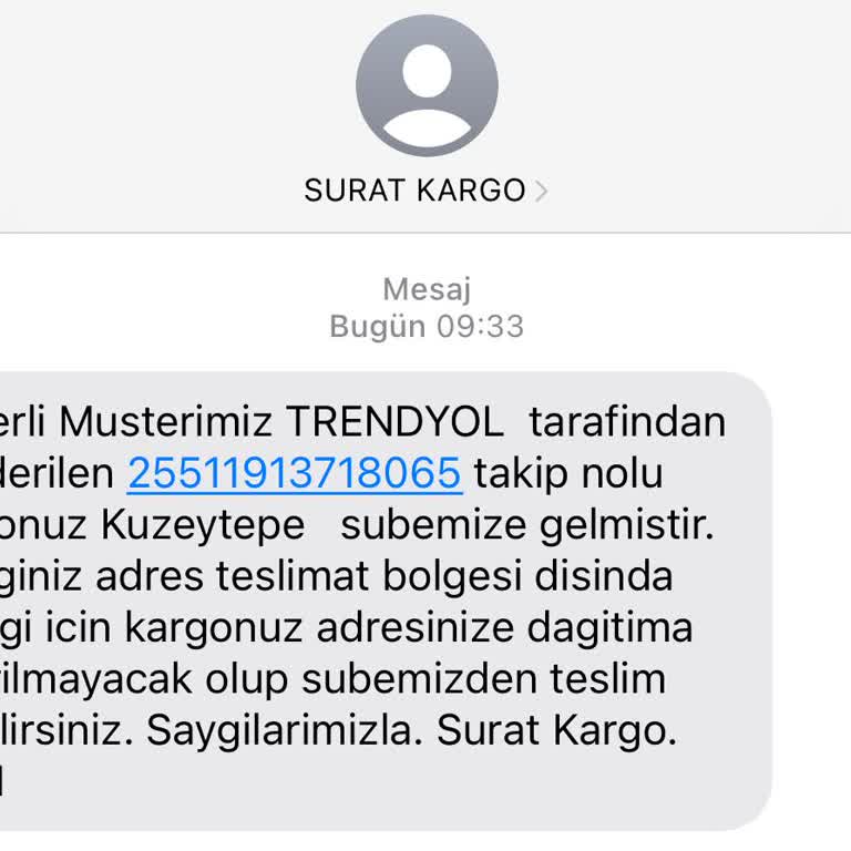 Sürat Kargo Adres Teslimat Bölgesi Dışında Değil