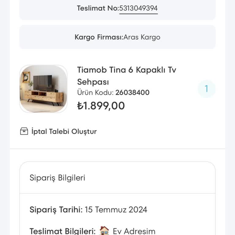 A101 Teslim Edilmeyen TV Ünitesi Siparişi