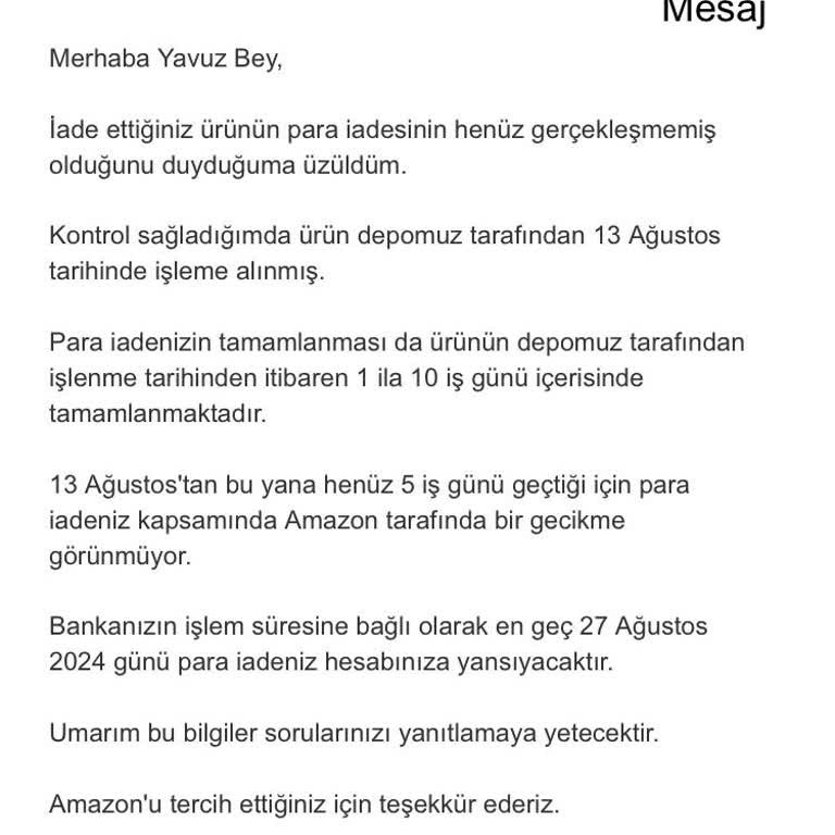 Amazon Para İadesi Süresi