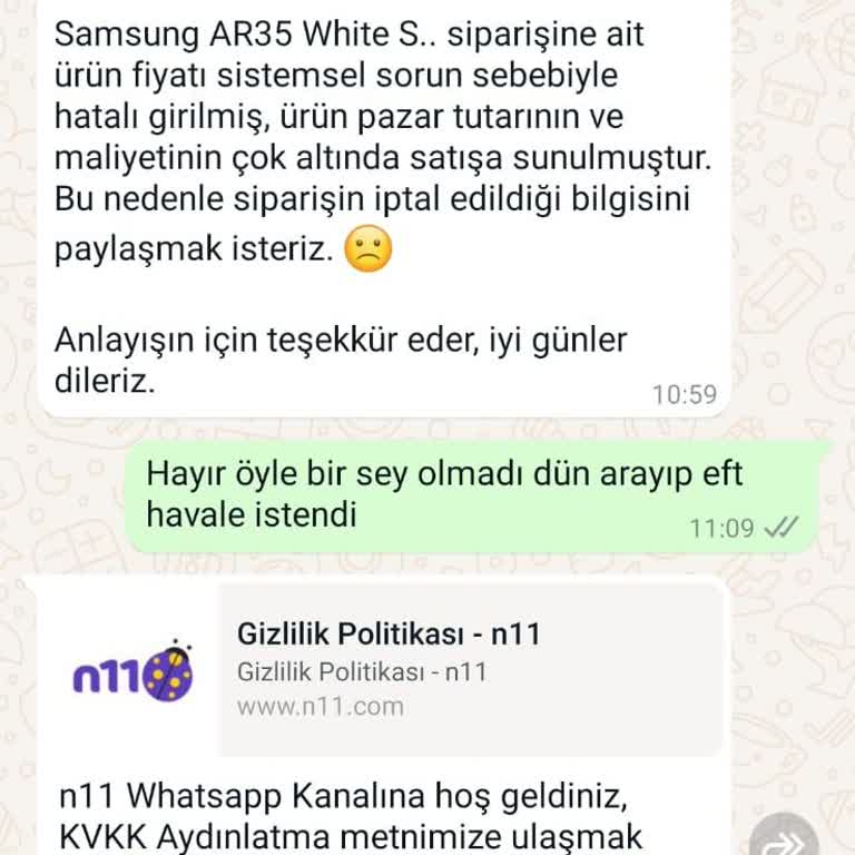 N11 Düşük Fiyattan Almışsınız Diye Siparişi İptal Ediyor.