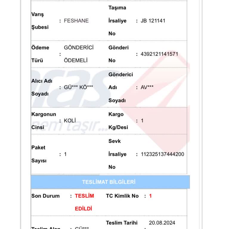 Aras Kargo Teslim Edilmeyen Sipariş Ve İlgisiz Kargo Şubesi