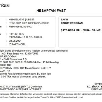 Tufan Oto Çıkma (Edirne) Yedek Parça Alışverişinde Mağduriyet Yaşadım