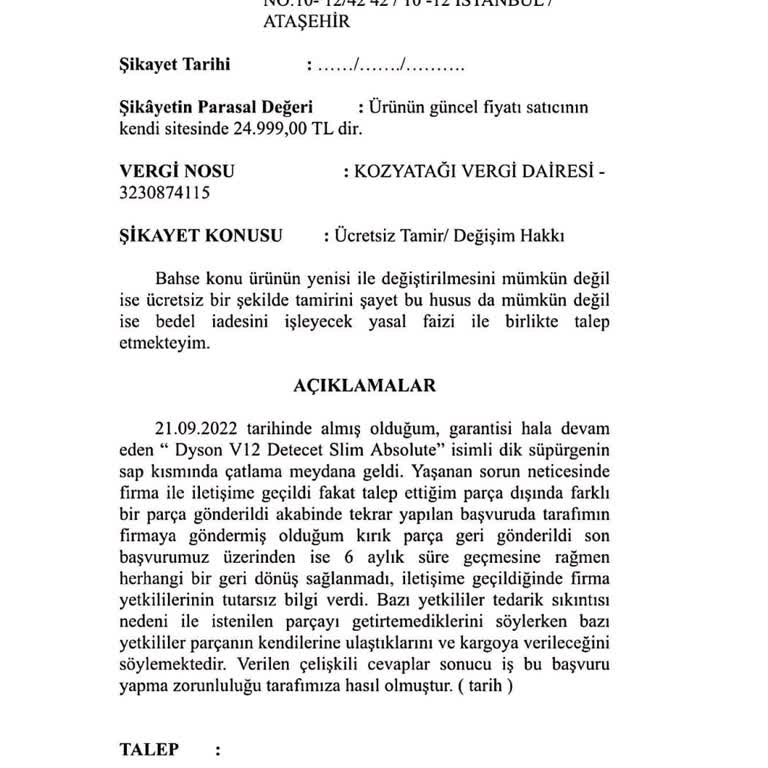 Dyson Yedek Parça Teslim Edemiyor