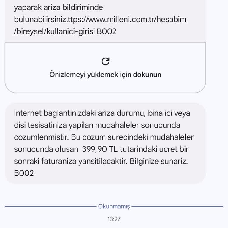 Millenicom Kendi Kendine Oluşan Arıza İçin Haber Verilmeden Faturalandırma