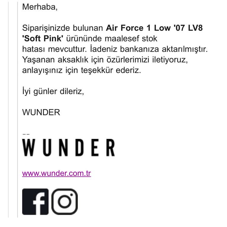 Wunder Firması Bir Hafta Sonra Stok Hatası Sebebiyle Sipariş İptali