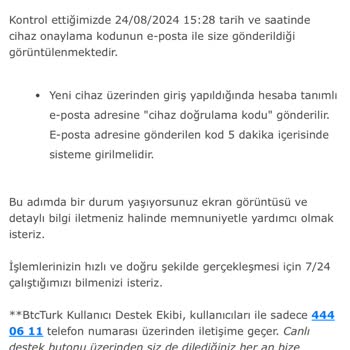 BTCTURK Telefon Değişikliğinden Kod Gelmiyor