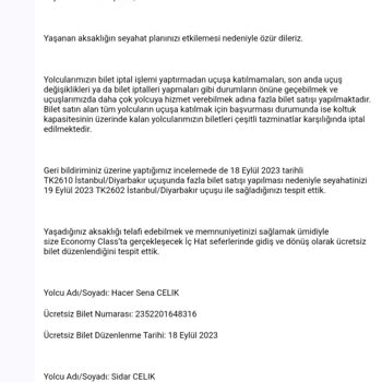 THY Overbooking Bedelsiz Bilet