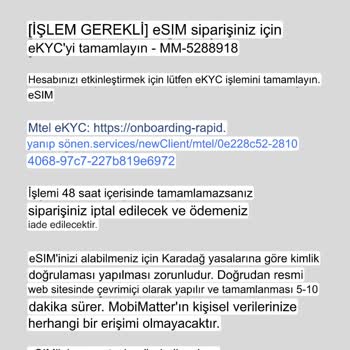 Mobimatter Kullanamadığım E-sim Ücretini Hesabımdan Kesmiş