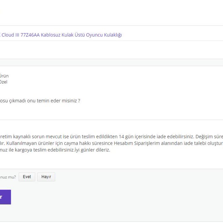 Hyperx Kulaklık Eksik Ürün