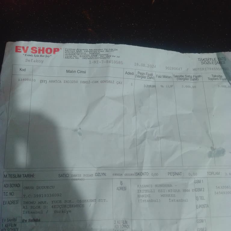 Sefaköy Evshop Ürün İade Kabul Etmiyor Daha Ürün Bana Teslim Gelmedi