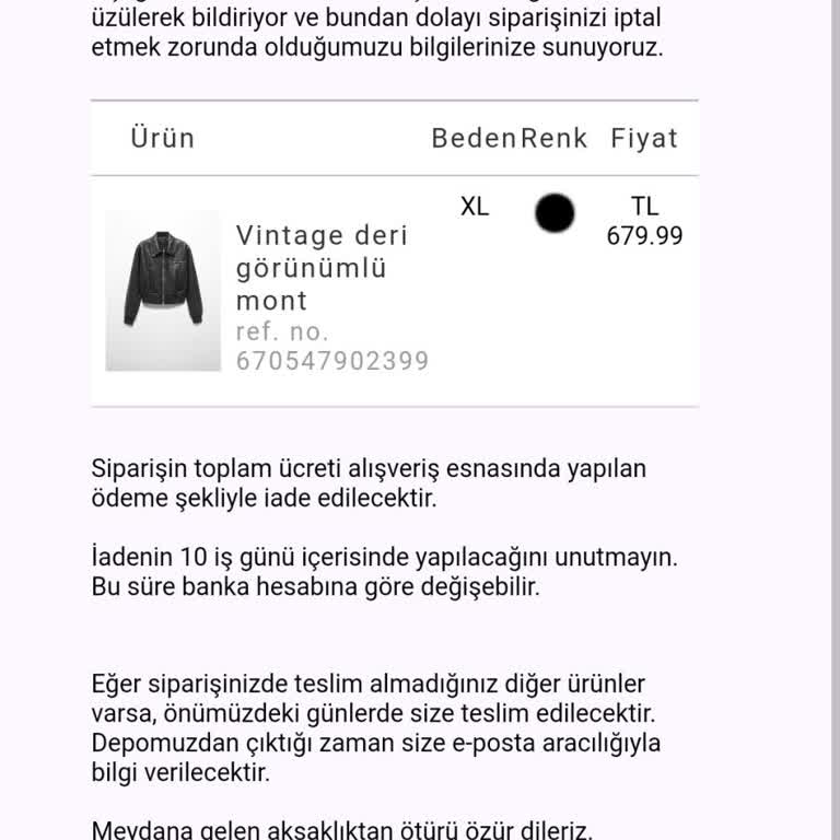 Mango Tarafından Online Siparişim İptal Edildi
