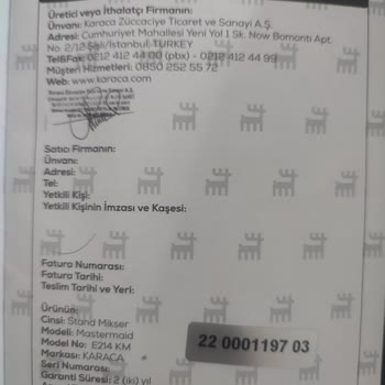 Karaca Züccaciye Karaca Hamur Makinesi Çalışmıyor