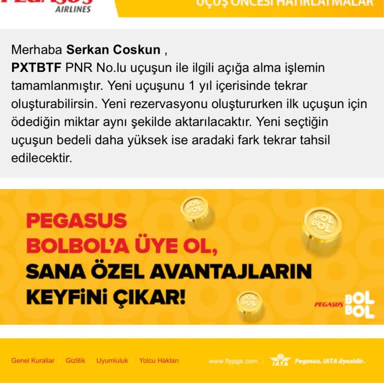 Pegasus Açığa Alınan Bilet