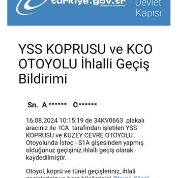 Ica (3. Boğaz Köprüsü Otoyolu) Yanlış Geçiş Ücretleri Ve Hatalı Bildirimler