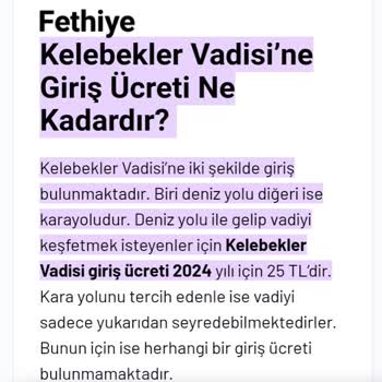 Selçuklu Belediyesi Kelebek Vadisi Giriş Ücreti