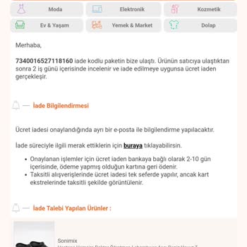 Sonimix Yırtık Üründen Dolayı Ücret İadesi