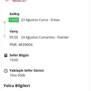 Lüks Erova Turizm Koltuk Numarası Değişimi