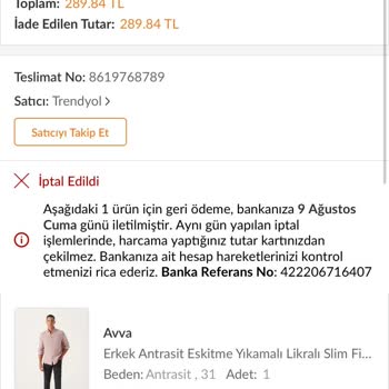 Trendyol İptal Bildirme Sıkıntısı