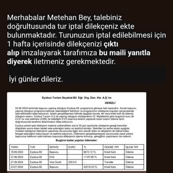 Eyobus Turizm Vize Sigortam Olmasına Rağmen Ücret İadesi Yapmadı