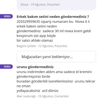 Nivea 6 Lı Erkek Bakım Setini Göndermedi