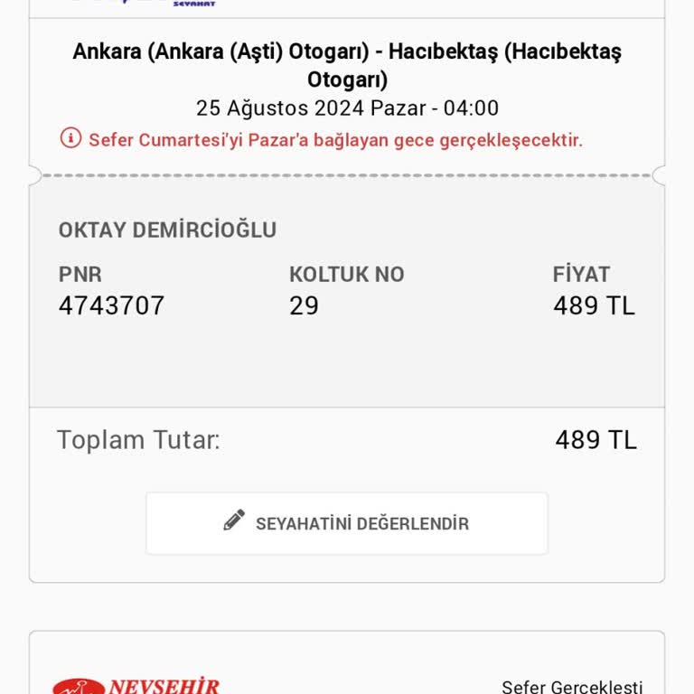 Şanal Kırşehir Seyahat'te Gece Yarısı Gecikmesi